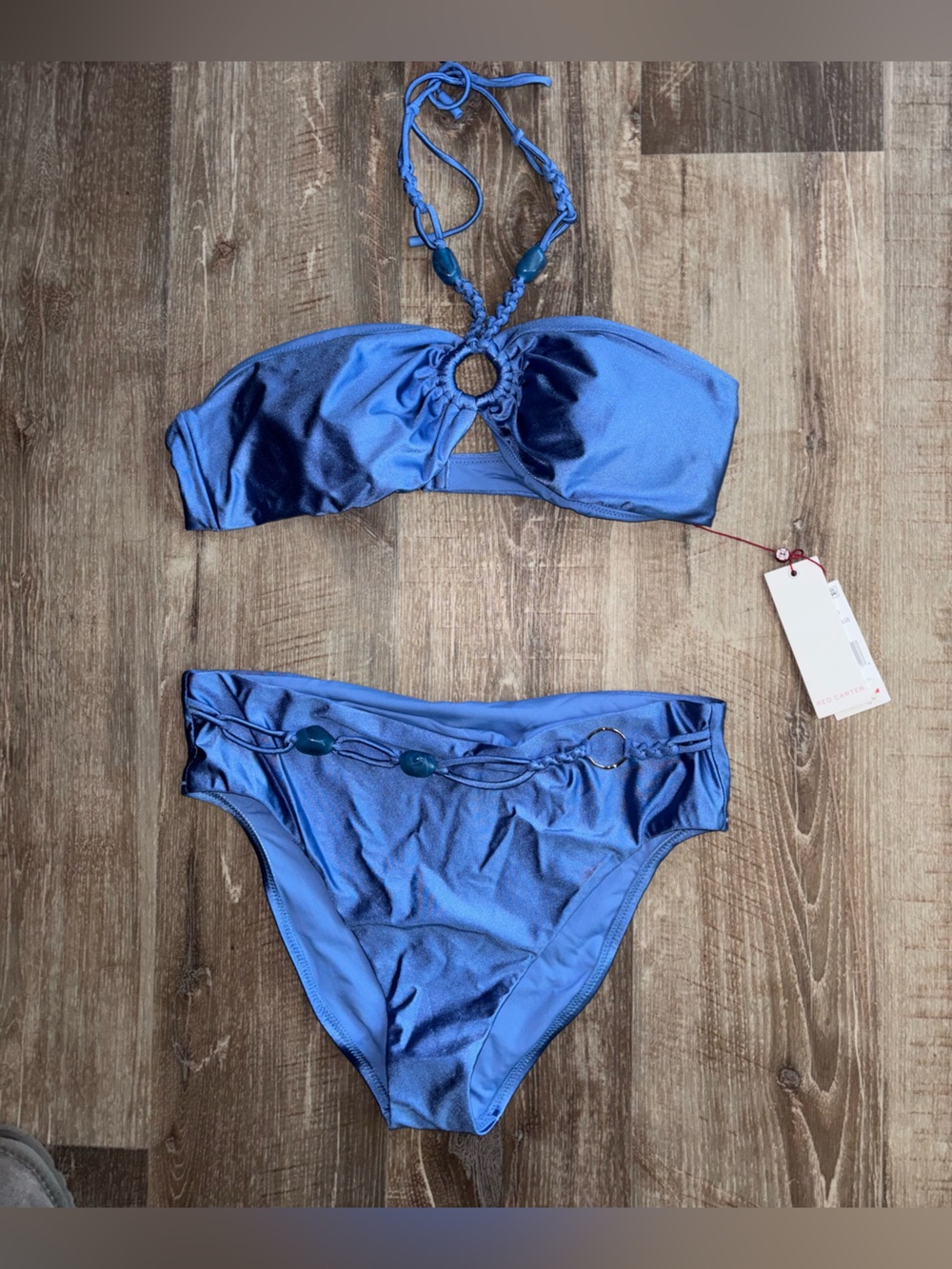 Red Carter Shiny Blue Two-Piece Bikini Set
